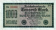 1922 AD., Germany, Weimar Republic, Reichsbank, Berlin, 3rd issue, 1000 Mark, printer: Deutsche Verlagsanstalt, Stuttgart, Pick 76g/2. Nb 253232 Obverse
