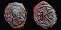  589-590 AD., Maurice Tiberius, Nikomedia mint, Half Follis, Sear BC 497 var.