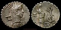 Crawford 412/1, Roman Republic, L. Roscius Fabatus, Denarius serratus
