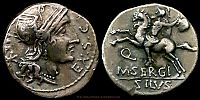 Crawford 286/1, Roman Republic, 116-115 BC., moneyer Marcus Sergius Silus, Denarius