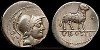 Crawford 389/1, Roman Republic, 76 BC., moneyer Lucius Rustius, Denarius.