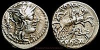 Crawford 261/1, Roman Republic, 128 BC., moneyer Cnaeus Domitius Ahenobarbus, Denarius