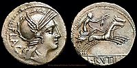 Crawford 387/1, Roman Republic, 77 BC., moneyer Lucius Rutilius Flaccus, Denarius