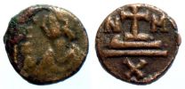  602 AD., Maurice Tiberius, Carthage mint, Æ Decanummium, Sear BC 566.