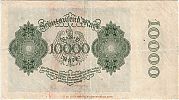 1922 AD., Germany, Weimar Republic, Reichsbank, Berlin, 1st issue, 10000 Mark, printer: A. Seydel & Cie. A.G., Berlin, Pick 72/3. 11RÂ·455576 Reverse
