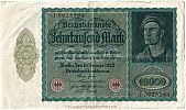 1922 AD., Germany, Weimar Republic, Reichsbank, Berlin, 1st issue, 10000 Mark, Pick 71. JÂ·6625594 Obverse