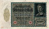 1922 AD., Germany, Weimar Republic, Reichsbank, Berlin, 1st issue, 10000 Mark, Pick 71. KÂ·6781328 Obverse