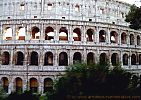 Colosseum of Rome, the exterior showing the intact original faÃ§ade at the north side of the outer wall.