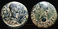 Romula in Hispania,  17-34 AD., Tiberius for Augustus and Livia, Dupondius, RPC 73.