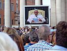 Flat screen technology at a Papal Mass with Pope Francis at the Vatican, celebrated in front of St. Peter's Basilica at St Peter's Square, Rome. 
