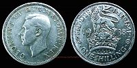 1938 AD., United Kingdom, George VI, Royal Mint, 1 Shilling, KM 853.