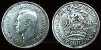 1940 AD., United Kingdom, George VI, Royal Mint, 1 Shilling, KM 853.