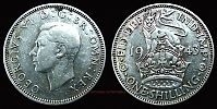 1943 AD., United Kingdom, George VI, Royal Mint, 1 Shilling, KM 853.