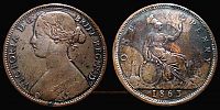 1863 AD., Great Britain, Victoria, Royal mint London, 1 Penny, KM 749.2.