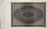 1923 AD., Germany, Weimar Republic, Reichsbank, Berlin, 1st issue, 100000 Mark, printer C. G. Naumann GmbH, Leipzig, Pick 83a/2. 20 NÂ·039681 Reverse 