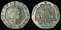 2001 AD., United Kingdom, Elizabeth II, Royal Mint, 20 Pence, KM 990. 