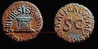   5 BC., Augustus, Rome mint, moneyers Apronius, Galus, Messalla, and Sisenna, triumviri monetalis, Quadrans, RIC 459b.