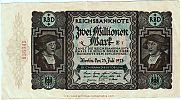1923 AD., Germany, Weimar Republic, Reichsbank, Berlin, 3rd issue, 2000000 Mark, private printer Otto Elsner, Berlin, Pick 89a/2. E T 036345 Obverse