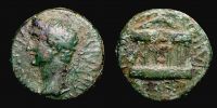 Corinth in Achaea,  32-33 AD., Tiberius for Augustus, issued by the duoviri L. Arrius Peregrinus and L. Furius Labeo, As, RPC 1151.