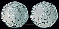 2017 AD., United Kingdom, Elizabeth II, Peter Rabbit commemorative, 50 Pence. 