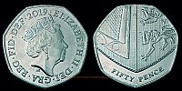 2019 AD., United Kingdom, Elizabeth II, 50 Pence, KM 1337. 