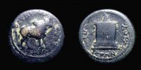 Smyrna in Ionia,  68-69 AD., Galba, issued by magistrates Tiberios Klaudios Hieronymos and Tiberios Klaudios Sosandros, strategos, Hemiassarion, RPC 2491.
