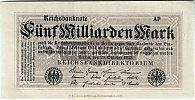 1923 AD., Germany, Weimar Republic, Reichsbank, Berlin, 8th issue, 5000000000 Mark, unknown private printer AP, Pick 123b/1. Obverse