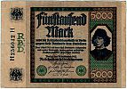 1922 AD., Germany, Weimar Republic, Reichsbank, Berlin, 3rd issue, 5000 Mark, Pick 77. H 256042 Obverse