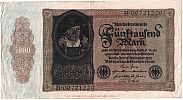 1922 AD., Germany, Weimar Republic, Reichsbank, Berlin, 3rd issue, 5000 Mark, Pick 78. BÂ·00721220 Obverse