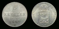 1849-70 AD., Vienna in Austria, Franz Joseph I., 6 Kreuzer, KM 2200.