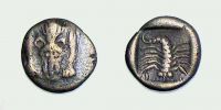 Miletos in Ionia,     450-400 BC., Hemiobol, Klein 429.