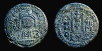  589-590 AD., Maurice Tiberius, Kyzikos mint, Follis trial-strike, cf. Sear BC 518.