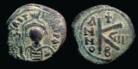  590-591 AD., Maurice Tiberius, Kyzikos mint, Half Follis, Sear BC 497 var.
