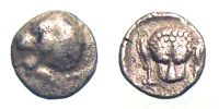 Miletos in Ionia,     420-390 BC., Hemiobol, RJO 37.