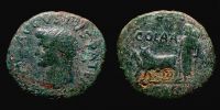 Patras in Achaea,  14-37 AD., Tiberius, commemorative issue for Augustus, As, RPC 1253.