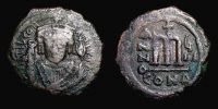  581-582 AD., Tiberius II Constantine, Constantinopolis mint, Follis, Sear BC 429.