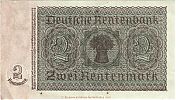 1937 AD., Germany, Third Reich, Deutsche Rentenbank, Berlin, 2 Rentenmark, Pick 174b.1. AÂ·02917815 Reverse