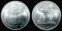 2000 AD., Germany, Federal Republic, 1200th anniversary of founding the Aachen Cathedral by Charlemagne, commemorative, Karlsruhe mint, 10 Mark, KM 200. 