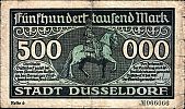 1923 AD., Germany, Weimar Republic, Düsseldorf (town), Notgeld, currency issue, 500.000 Mark, Keller 1150f. Reihe 6 066066 Obverse 