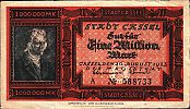 1923 AD., Germany, Weimar Republic, Cassel (Stadt) (today Kassel), Notgeld, currency issue, 1.000.000 Mark, Keller 718e.2. A 588733 Obverse 