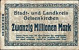 1923 AD., Germany, Weimar Republic, Gelsenkirchen, Stadt- und Landkreis, Notgeld, currency issue, 20.000.000 Mark, Keller 1710s. Reihe C Reverse 