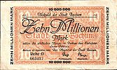1923 AD., Germany, Weimar Republic, Bochum (town), Notgeld, currency issue, 10.000.000 Mark, Keller 475q. Reihe O 065437 Obverse 