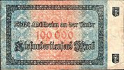 1923 AD., Germany, Weimar Republic, Mülheim an der Ruhr (town), Notgeld, currency issue, 100.000 Mark, Keller 3637a. Reihe B 072570 Reverse 