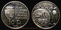 Andorra, 1992 AD., Joan MartÃ­ i Alanis, 500th Anniversary of the Discovery of America commemorative, 10 Diners, KM 78.