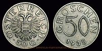 1935 AD., Austria, Republic, Vienna mint, 50 Groschen, KM 2854.