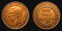 Australia, 1939 AD., George VI, Melbourne mint, Half Penny, KM 35.