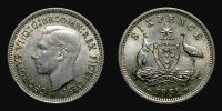 Australia, 1951 AD., George VI, London mint, Sixpence, KM 45.