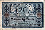 1915 AD., Germany, 2nd Empire, Reichsbank, Berlin, 20 Mark, Pick 63. C-B·7105002 Obverse 