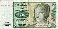 1980 AD, Germany, Federal Republic, Deutsche Bundesbank, 5 Deutsche Mark, Pick 30b(1). B 9712423 Y Obverse