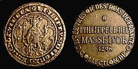 France, 1296 AD., Philippe IV, le Bel, Petrol company advertising reproduction "Collection BP" produced ca. 1970-90 AD., Masse d'or repro, cf. Ciani 196.